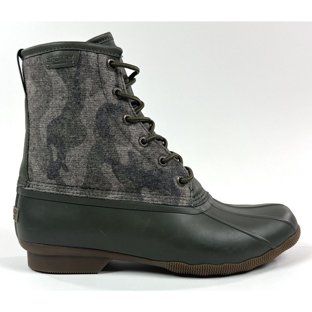 Sperry Saltwater Olive Green Camo Size 10.5 Duck Boots Water Resistant STS23702